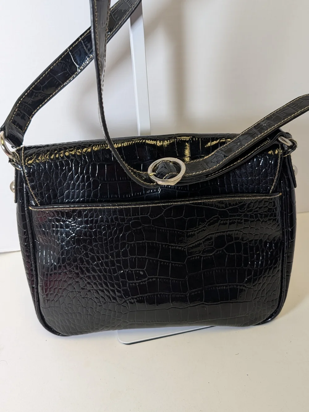 liz & co. Black Croc-Embossed Crossbody Bag with Metal Accent